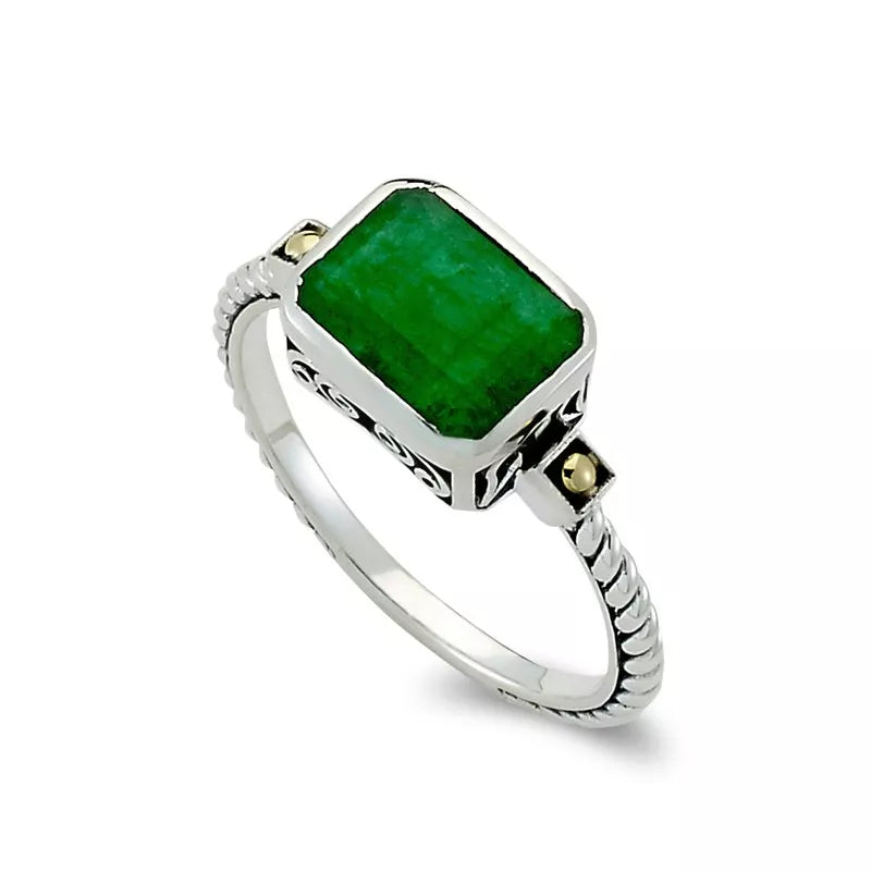 Silver Band Rings-Eirini Ring- Emerald