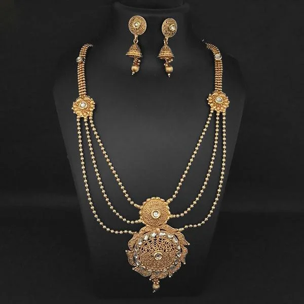 Designer Bead Necklaces-Kriaa Gold Plated White Kundan Necklace Set - 1109859B