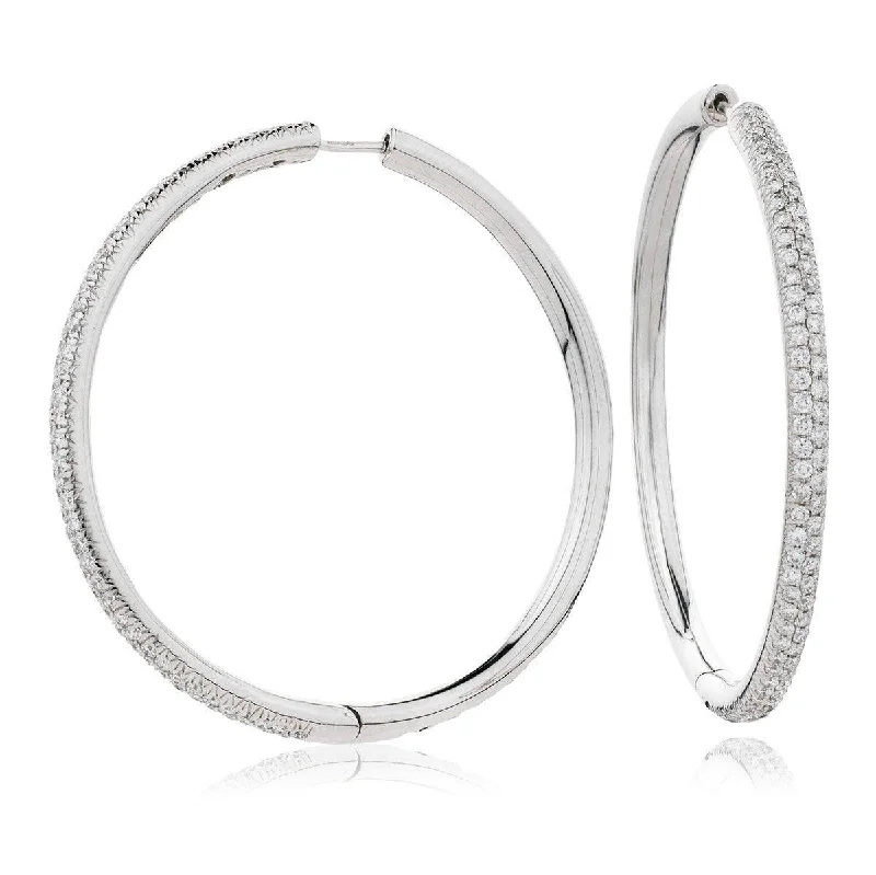 Gemstone Dangle Earrings-DIAMOND PAVE SETTING BIG HOOP EARRINGS IN 18K WHITE GOLD