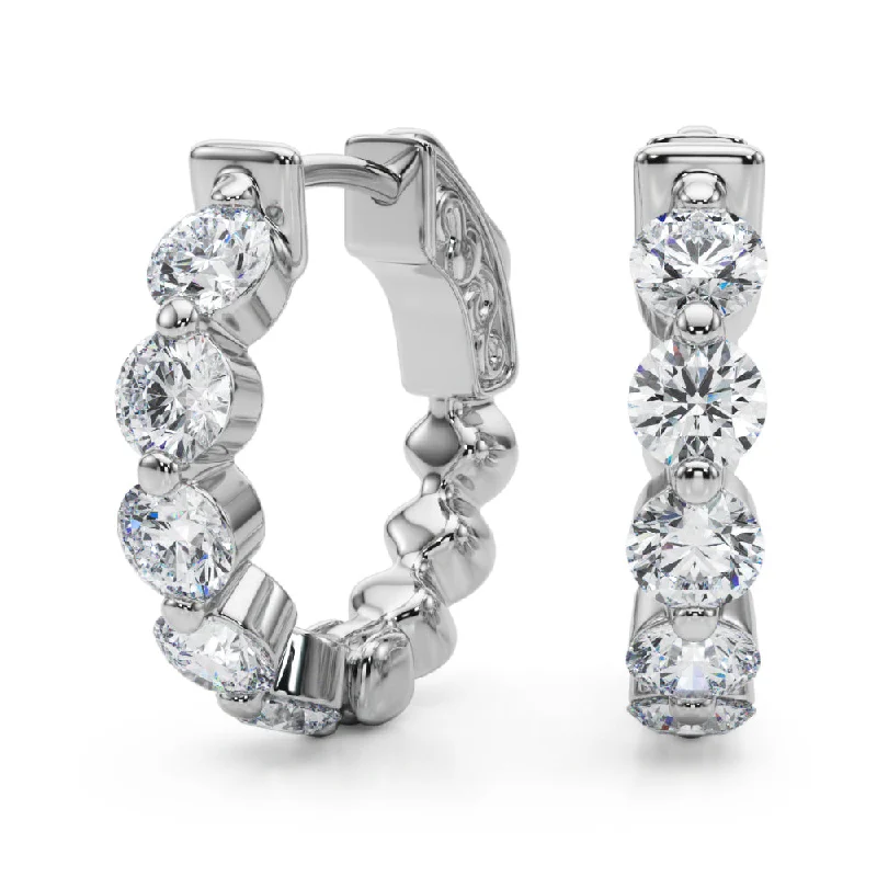 Diamond Stud Earrings-!4K Single Row Vault Lock Diamond Earring Hoops