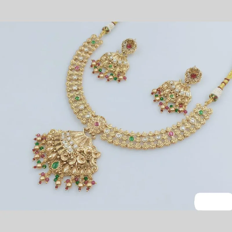 Minimalist Gold Necklaces-Rani Sati Jewels Gold Plated Pota Stone And Pearl Necklace Set