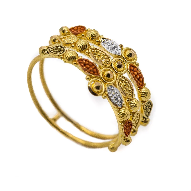 Stackable Diamond Rings-22K Yellow Gold Multi Strand Ring W/Hand Painted & Crafted Beads