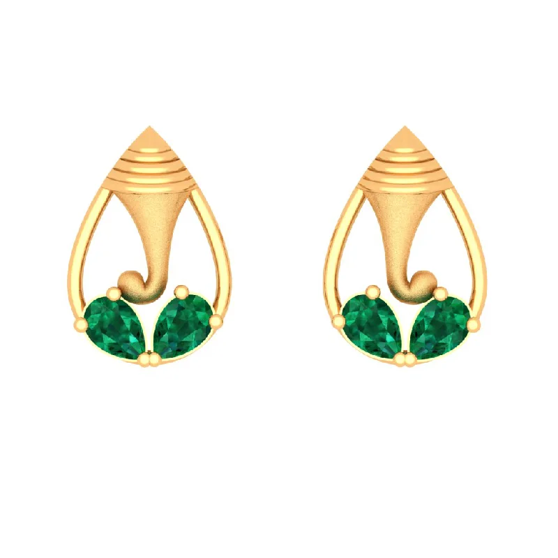 Cute Heart Earrings-14k Lord Ganesha Gold Earrings With Teardrop Gem From Online Exclusive