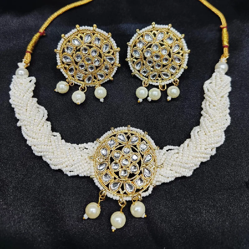 Minimalist Necklace Designs-Lalita Creation Gold Plated Kundan And Pearl Choker Necklace Set