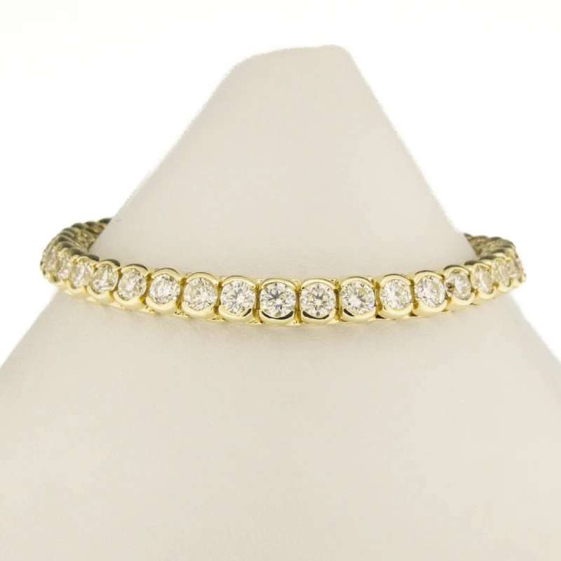 Handmade Beaded Bracelets-10.50ctw Round Brilliant Diamond 6.75" Tennis Bracelet in 14K Yellow Gold