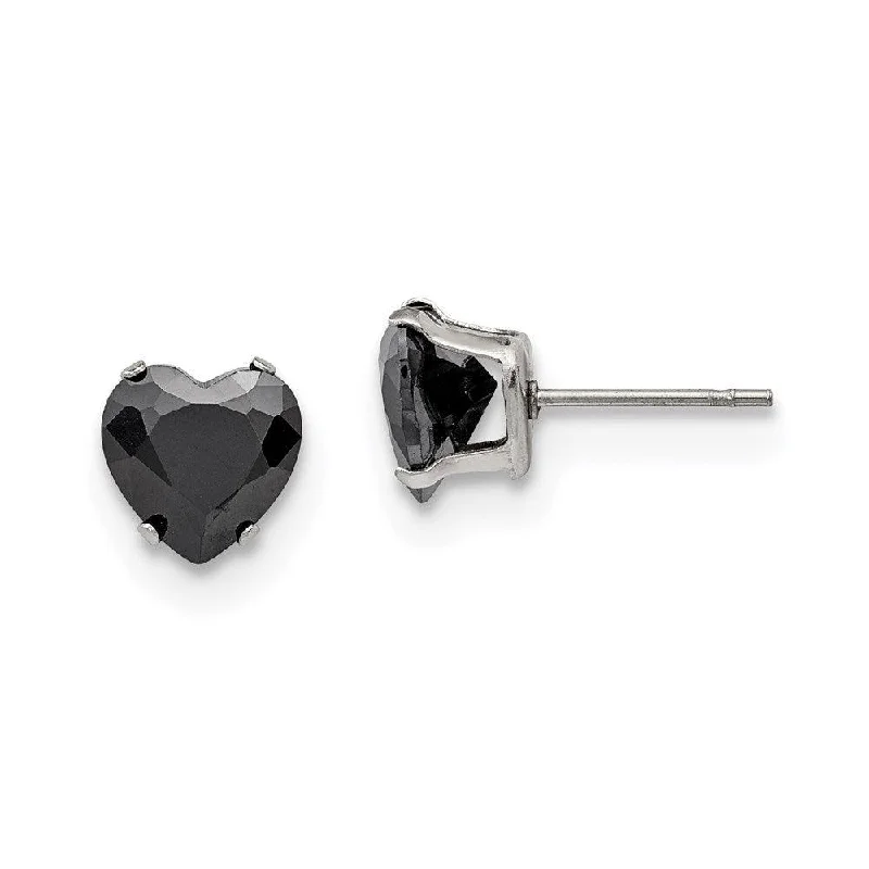 Colorful Dangle Earrings-Stainless Steel Polished 8mm Black Heart CZ Stud Post Earrings