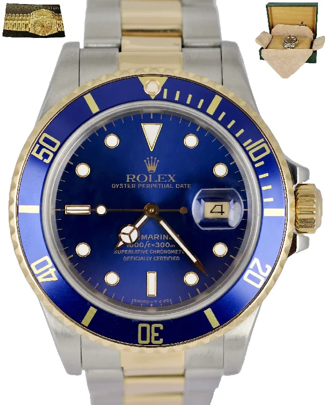 Luxury Watches with Diamonds-Vintage 1987 Rolex Submariner 16803 Two-Tone 18K Gold Stainless Blue 40mm Dive