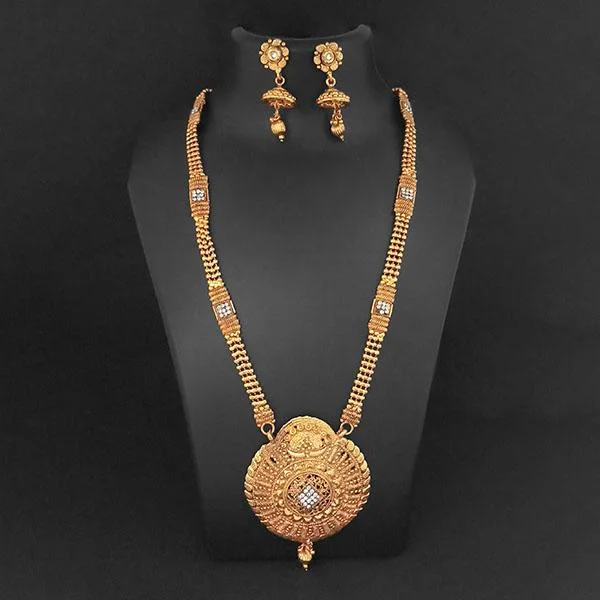 Elegant Wedding Necklaces-Kriaa Gold Plated White Austrian Stone Necklace Set - 1109857B