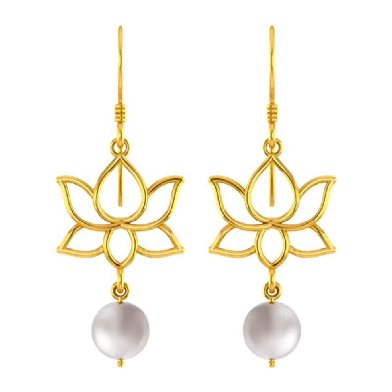 Small Silver Hoop Earrings-18k Gold Earrings With A Lotus Design And A Pearl