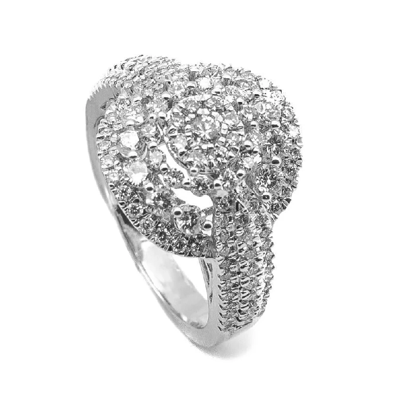 Designer Fashion Rings-1.31CT Brilliant Engagement Diamond Ring Set in 14K White Gold W/ Round Frame