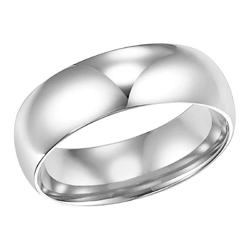 Custom Wedding Rings with Engraving-7mm CF Low Dome Men's Band, 14K White, Size 10