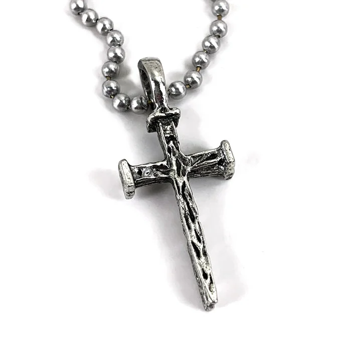 Zodiac Sign Necklaces-Nail Cross Antique Silver Ball Chain Necklace