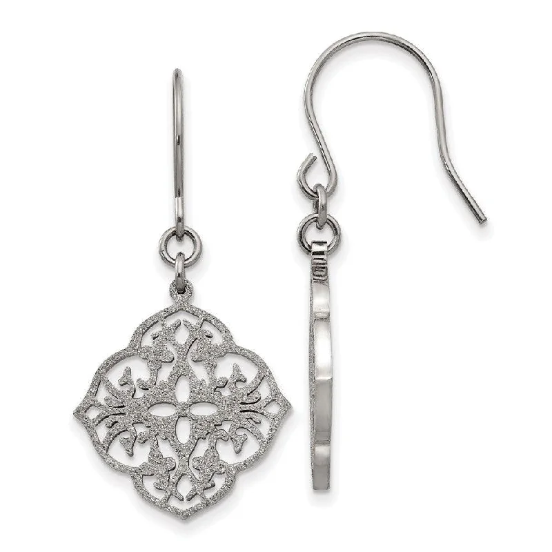 Vintage Boho Earrings-Stainless Steel Polished Laser Cut Shepherd Hook Earrings