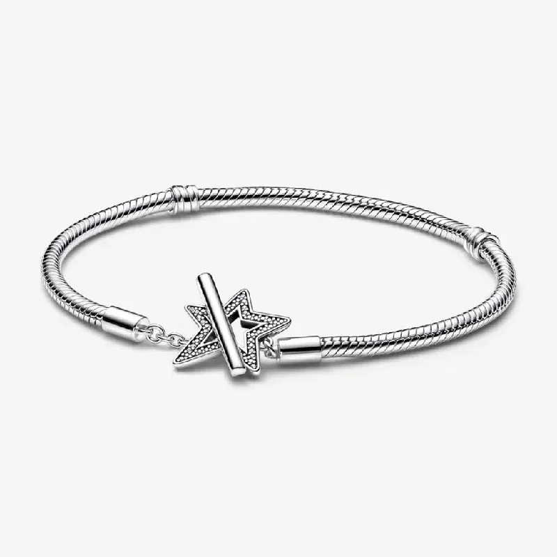 Designer Charm Bangles-PANDORA : Pandora Moments Asymmetric Star T-bar Snake Chain Bracelet