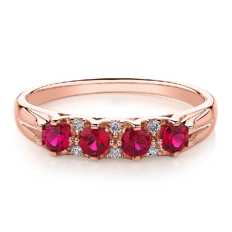 Luxury Gold Wedding Bands-Dress ring with ruby and diamond simulants in 10 carat rose gold