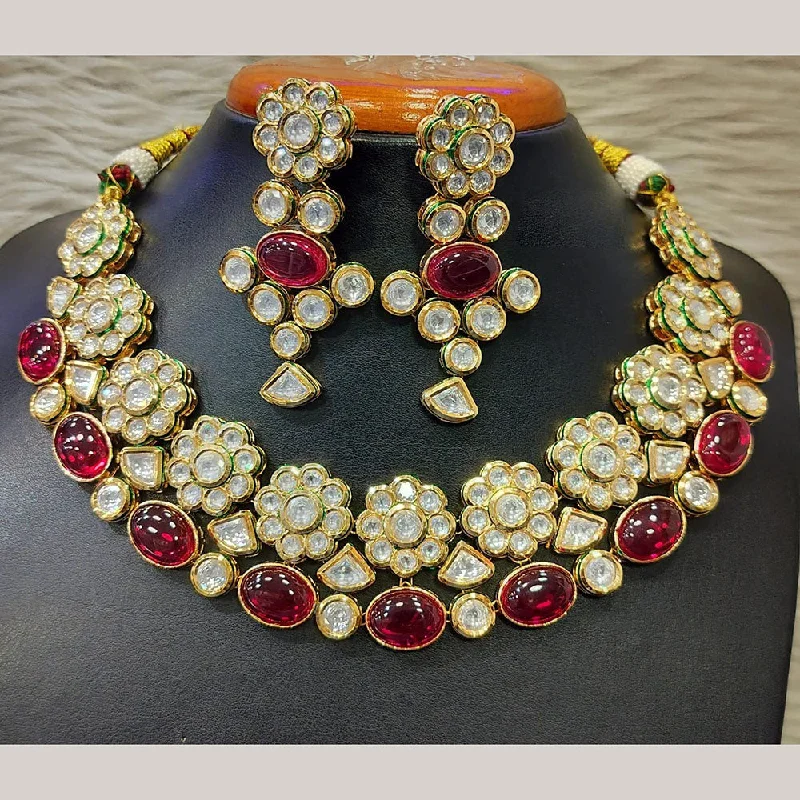 Unique Crystal Necklaces-Jain Jewellers Gold Plated Kundan Necklace Set