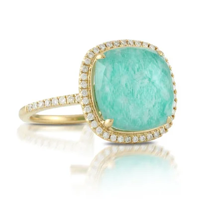 Rose Gold Engagement Rings-18K Gold Amazonite Diamond Accent Ring