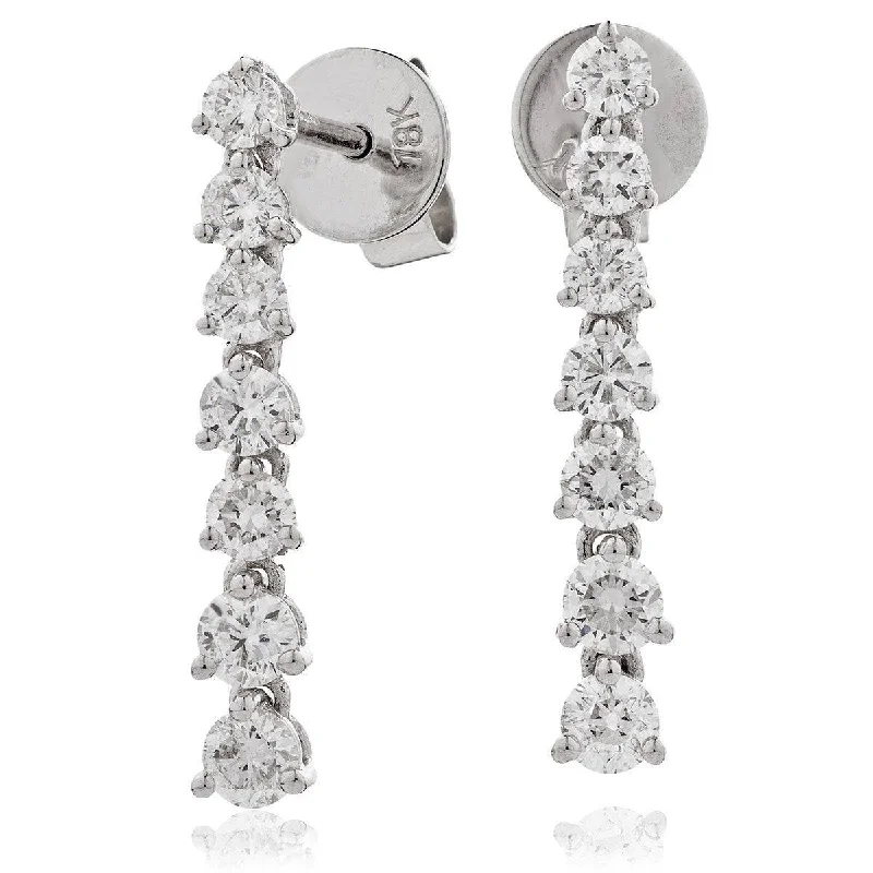 Stud Earrings for Women-DIAMOND DROP EARRINGS IN 18K WHITE GOLD