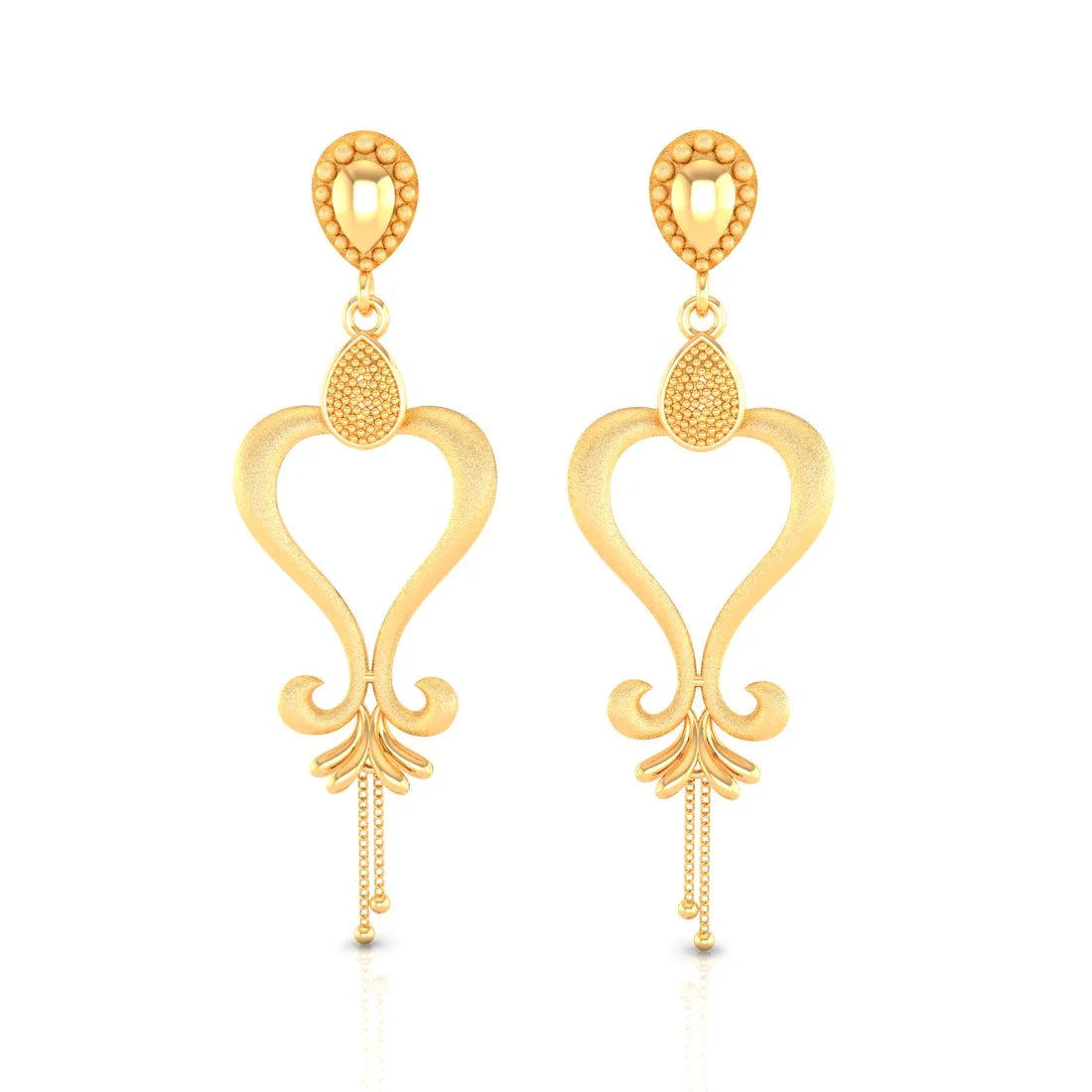 Personalized Name Earrings-22KT (916) Yellow Gold Heart-shaped Dangle Drop Earrings With Chain Tassels