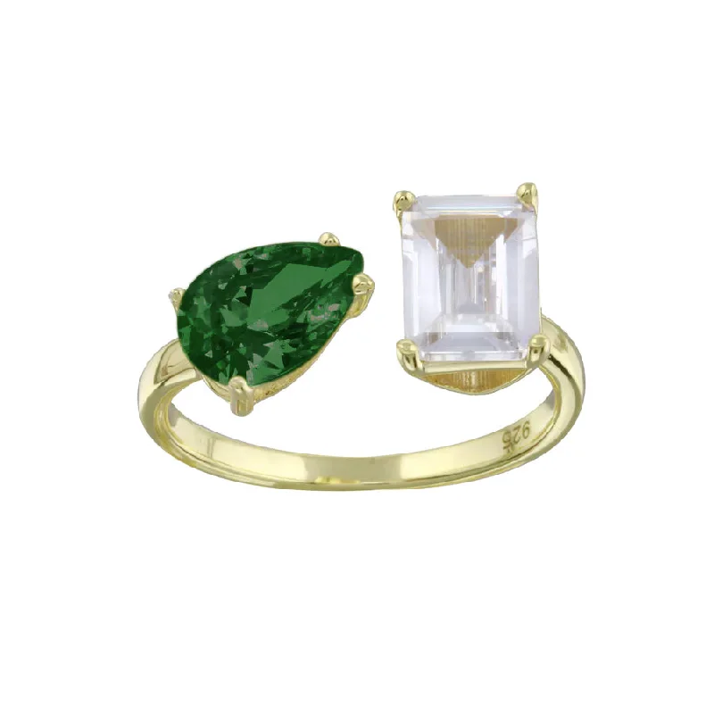 Custom Heart-Shaped Rings-Color Two Stone Ring - Gold & Emerald