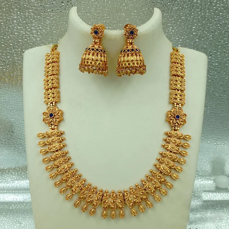 Elegant Gold Necklaces-FS Collection Gold Plated Pota Stone Necklace Set