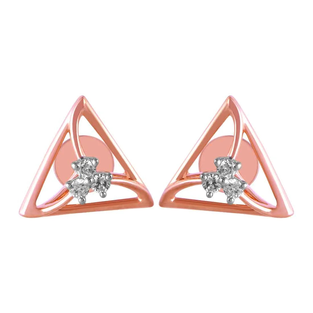 Stylish Hoop Earrings for Women-14KT (585) Rose Gold & Diamond Triangle Shaped Stud Earrings