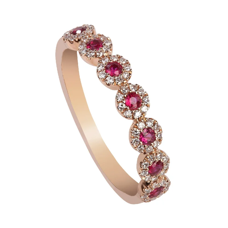 Designer Engagement Rings-Minimalist 0.24 CT Diamond Ring in 14k Rose Gold with Ruby Stones