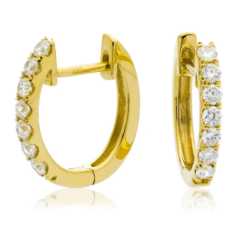 Gold Hoop Earrings for Brides-DIAMOND CLAW SETTING HOOP EARRINGS IN 18K YELLOW GOLD