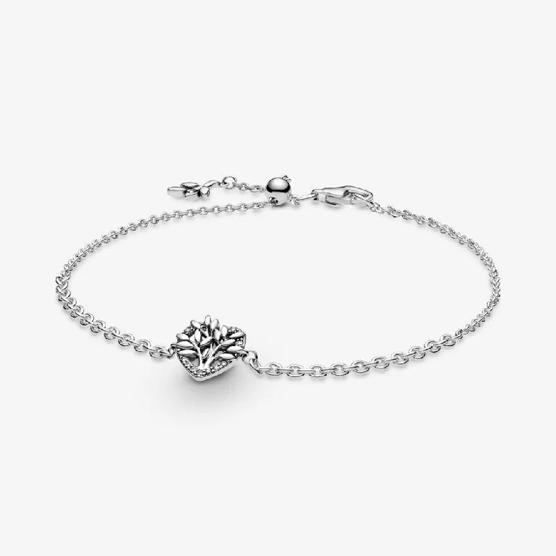 Adjustable Gold Bracelets-PANDORA : Heart Family Tree Chain Bracelet (7.9")