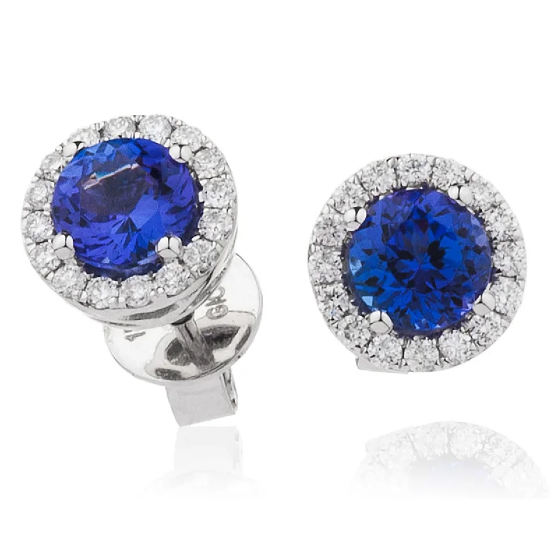 Gold Hoop Earrings for Brides-TANZANITE HALO STUD EARRINGS