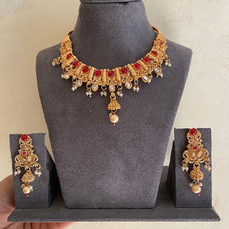 Layered Necklaces for Women-India Art Gold Plated Kundan Necklace Set