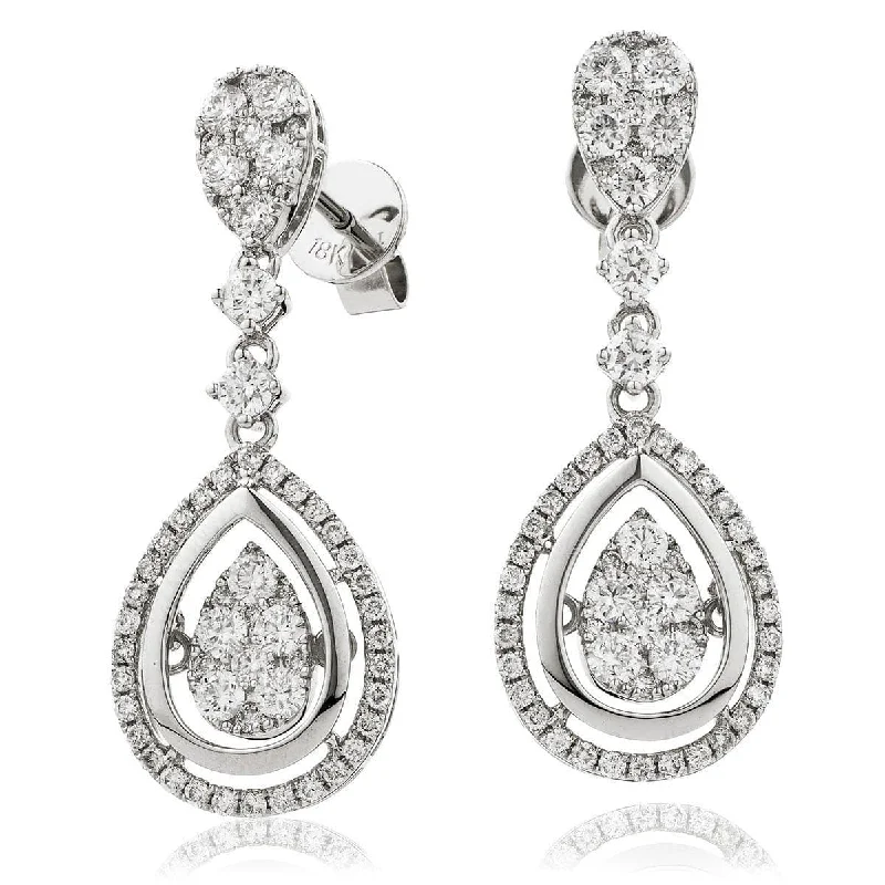 Heart Shaped Earrings-DIAMOND FANCY MOVEABLE EARRINGS IN 18K WHITE GOLD