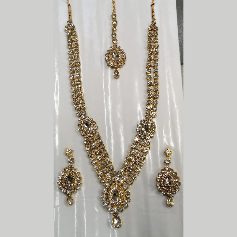 Vintage Style Necklaces-Kumavat Jewels Gold Plated Crystal Stone & Beads Long Necklace Set