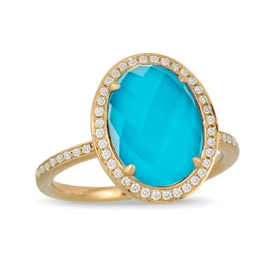 Silver Band Rings-18K Gold Turquoise Diamond Elegance Ring