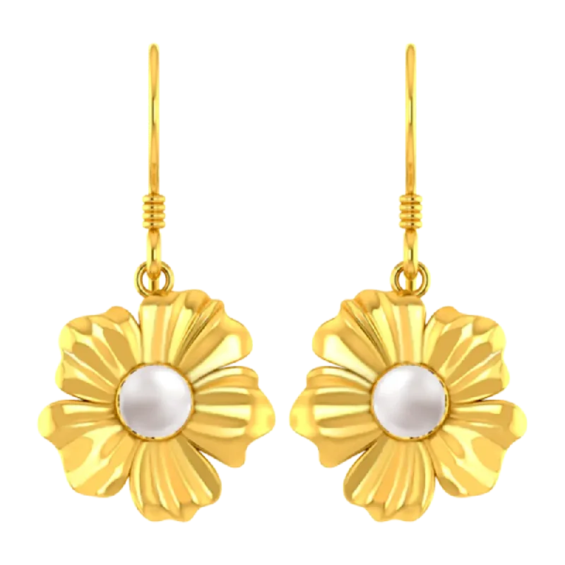 Eco-Conscious Earrings-18k Gold Earrings With A Five-petal Floral Design And A Pearl Centre