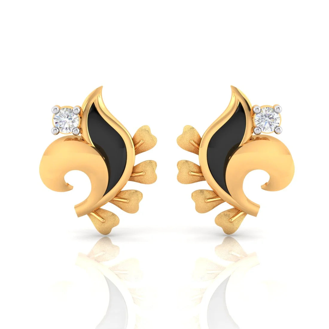 Elegant Round Earrings-22k (916) Gold Earrings Floral Studs With Black Meena And Embedded Stones