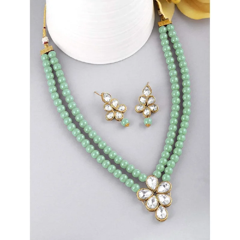 Multi-Colored Crystal Necklaces-Etnico Gold Plated Traditional Kundan & Pearl Studded Necklace Jewellery Set For Women (ML311Min)