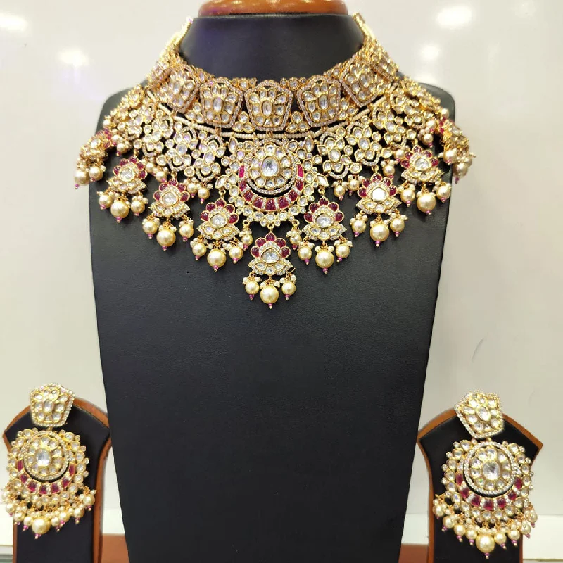 Trendy Gold Necklaces-Jain Jewellers Gold Plated Kundan Necklace Set