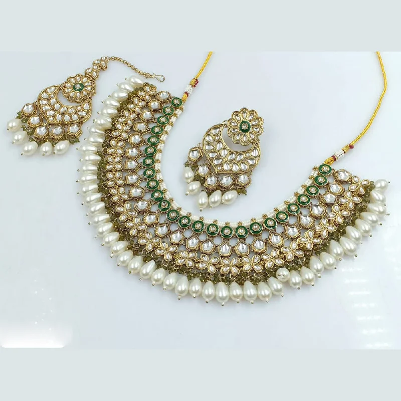 Minimalist Gold Necklaces-Rani Sati Jewels Gold Plated Kundan And Pearl Necklace Set