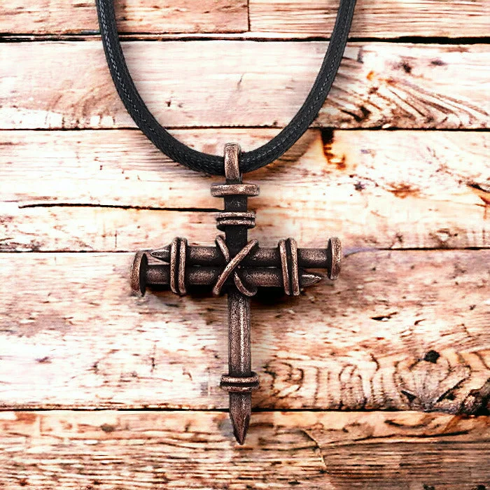 Colorful Gem Pendant Necklaces-Pewter Nail Cross Necklace Copper