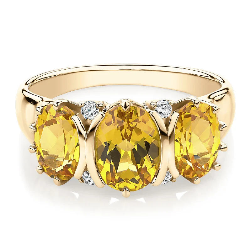 Couples Matching Rings-Dress ring with citrine and diamond simulants in 10 carat yellow gold