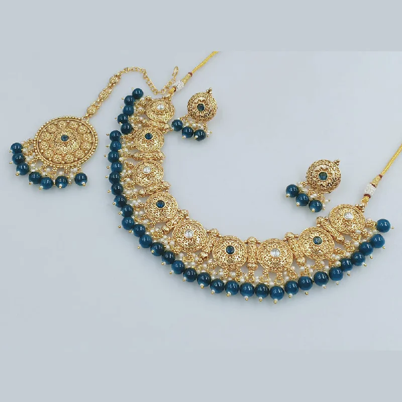 Diamond Pendant Necklaces-Rajwadi Collection Gold Plated Pearl And Beads Necklace Set