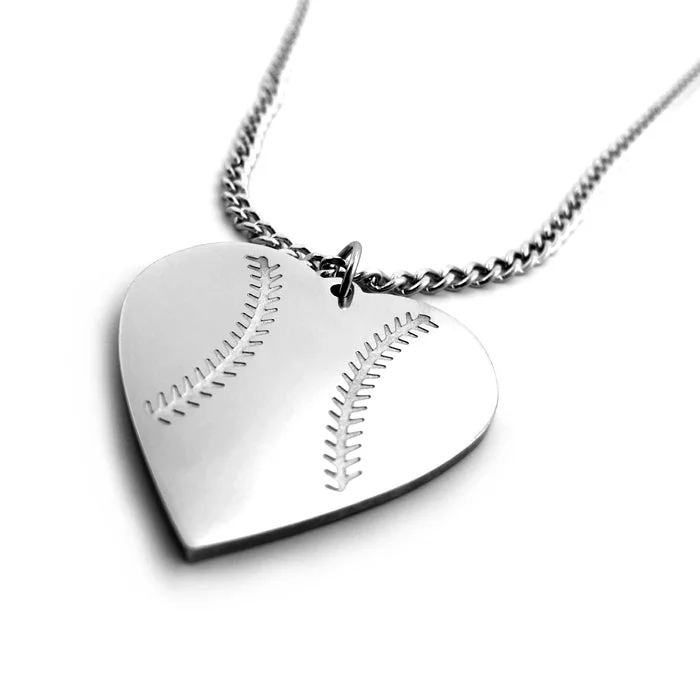 Designer Bead Necklaces-Baseball Heart Necklace on Chain