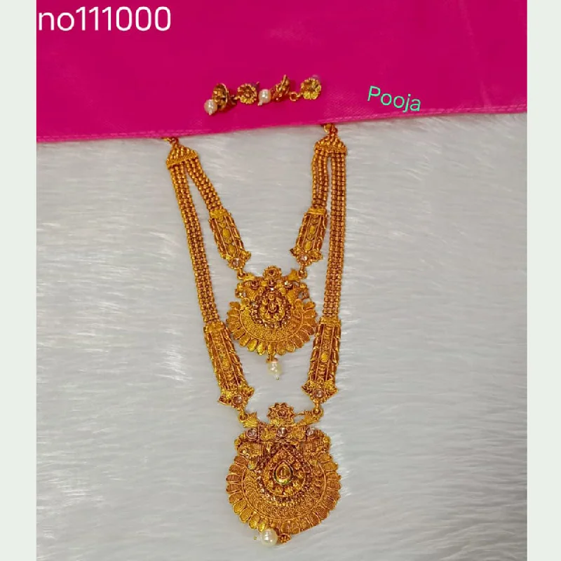 Simple Chain Necklaces-Pooja Bangles Gold Plated Pota Stone Double Necklace Set