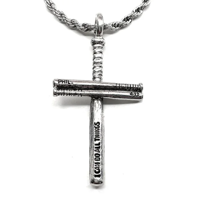 Designer Heart Pendant Necklaces-Baseball Bat Cross Necklace Pewter Rope chain