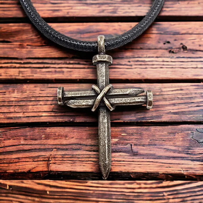 Stylish Chain Necklaces-Antique Nail Cross Necklace In brass