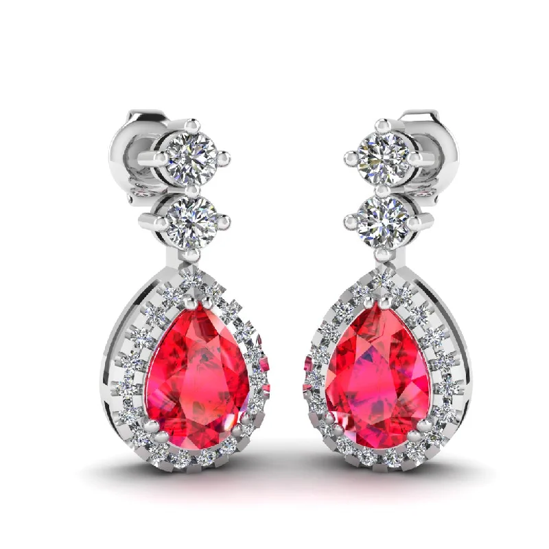 Chic Silver Stud Earrings-Ruby 1.30 Carat Pear Shape Halo Lab Grown Diamond Drop Earrings E1PSR