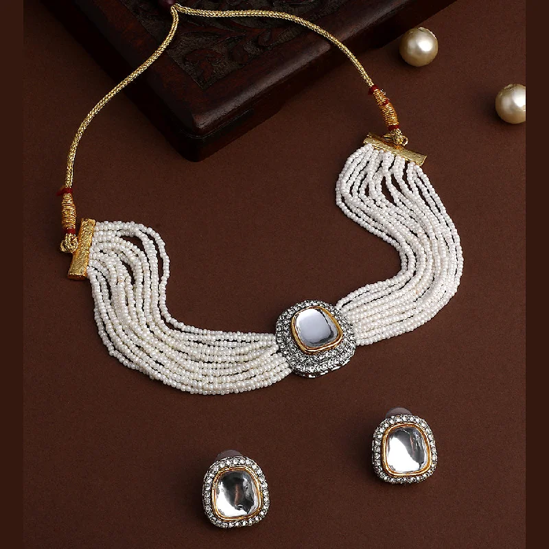 Stylish Layered Necklaces-Asmitta Gold Plated Kundan Choker Necklace Set