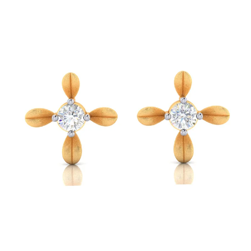 Chic Dangle Earrings-14k Gold Earrings With 4 Petal Floral Designed And American Diamond