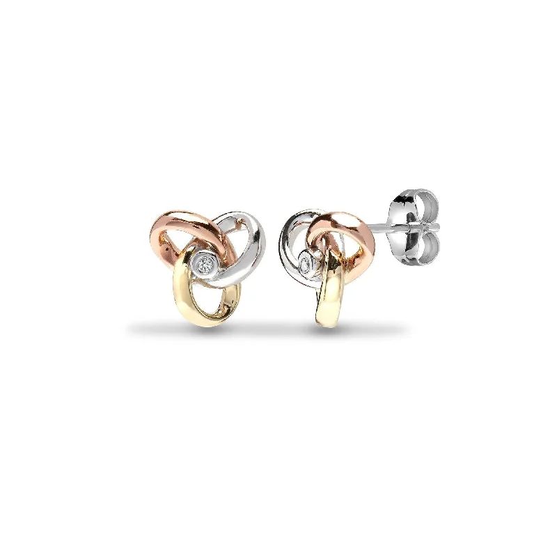 Chic Silver Stud Earrings-DIAMOND KNOT STUD EARRINGS IN 9K THREE-COLOUR GOLD